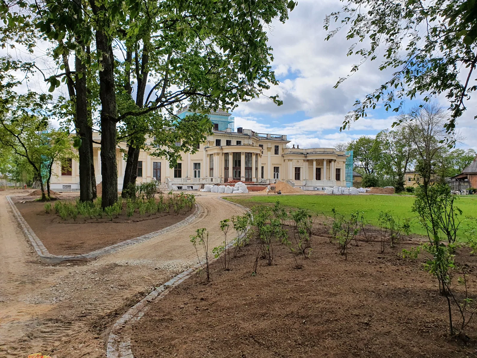 Pasodinti augalai želdinių zonose prie rūmų